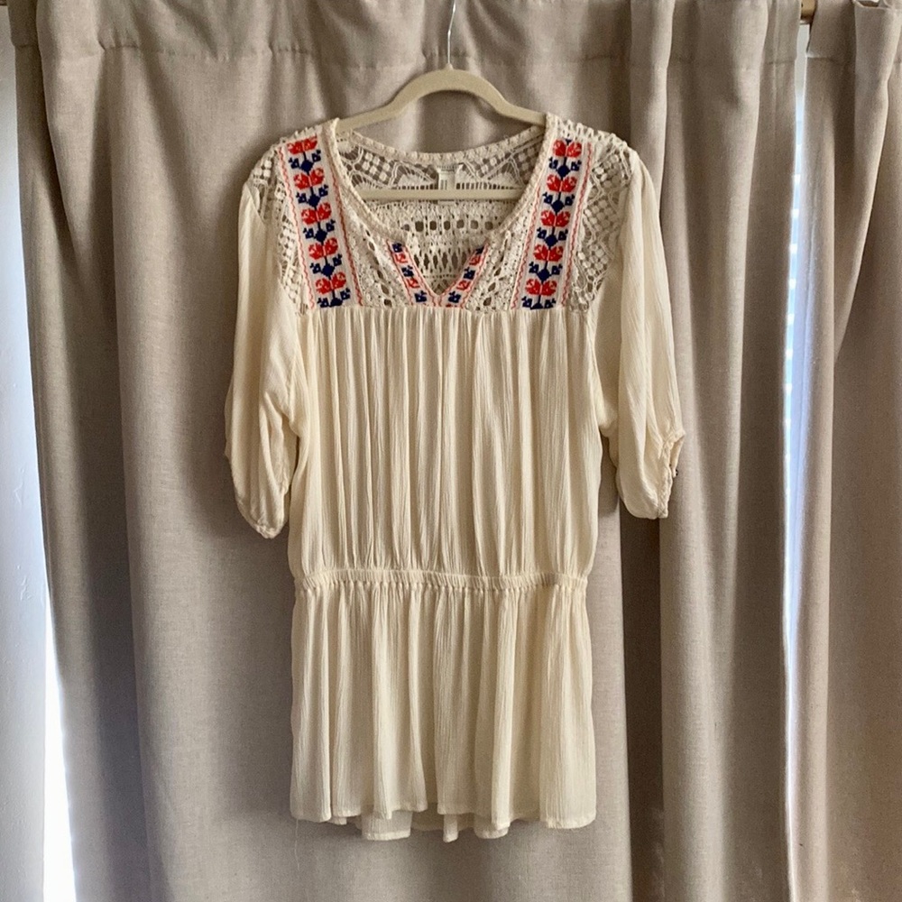 Boho cream and embroidery tunic Medium